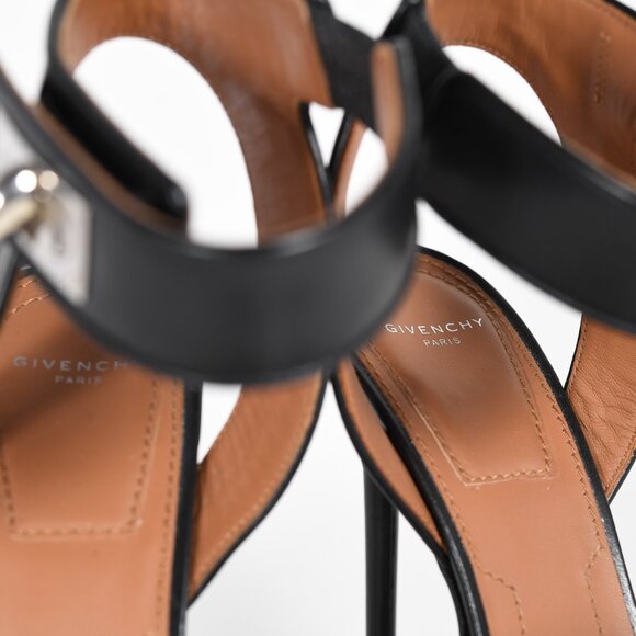 Givenchy Black Leather Shark Tooth Ankle Strap Platform Sandals Size 37 - Picture 11 of 12